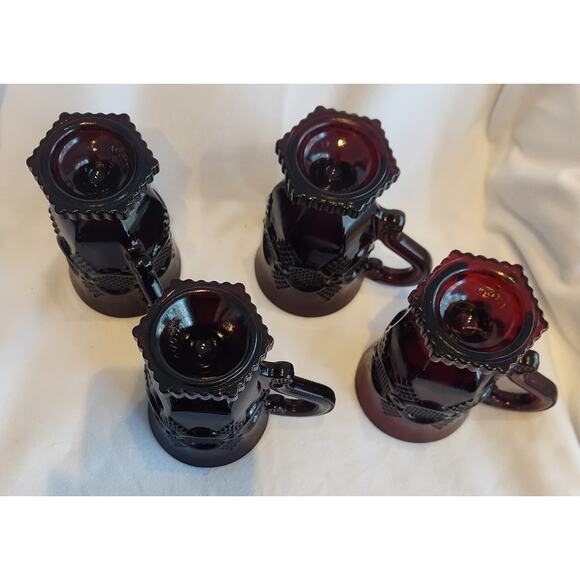 Avon 1876 Cape Cod Ruby Red Coffee Mugs-Set of 4  Vintage Pressed Glass Perfect - Picture 5 of 6
